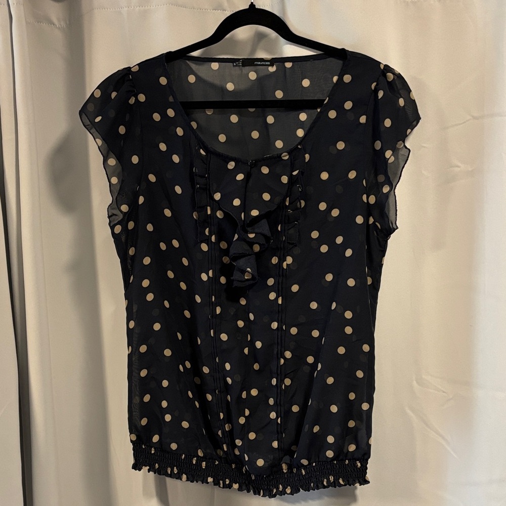 Maurices Navy and Cream Polka Dot Blouse